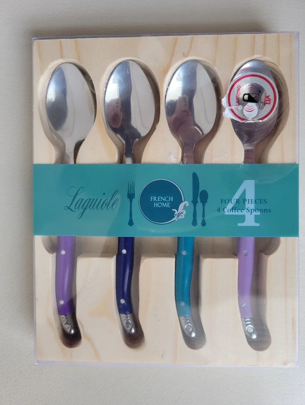 French Home Laguoile Style Coffee Dessert Spoon Set (4) NIB ~ Teal Purple
